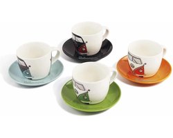 BRISA VW Collection - Volkswagen T1 Bulli Bus emaille espresso koffie thee cappuccino mok voor camping, keuken & outdoor T1 Bus- motief (set van 4/310 ml)
