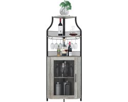 Brisakys - Hoekbarkast - Wijnkast - Industrieel - Metaal - Gaasdeuren - Verstelbare Plank - Anti-Kantelset - 45x45x150cm - Grijs