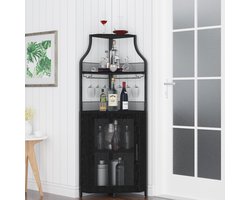 Brisakys - Hoekbarkast - Wijnkast - Industrieel - Metaal - Gaasdeuren - Verstelbare Plank - Anti-Kantelset - 45x45x150cm - Zwart