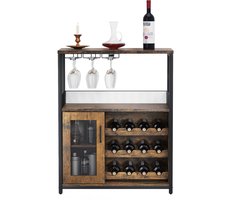 Brisakys Wijnkast, keukenkast met afneembaar wijnrek en geïntegreerde glashouders, commode hout, dressoir 72x35x90 cm Rustiek bruin