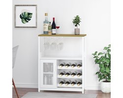 Brisakys Wijnkast, keukenkast met afneembaar wijnrek en geïntegreerde glashouders, commode hout, dressoir 72x35x90 cm wit
