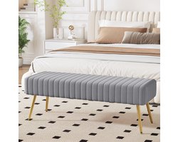 Brivio - Velvet Zitbankje - Gestoffeerde bank met Gouden Poten - 113,5x38x44 cm - fluweel grijs bank - tot 130 kg belastbaar Bedbankje - Voetenbankje - Make-upbankje - Schoenenbankje - slaapkamer - hal - woonkamer - halbank