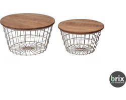 Brix mand salontafel set Dave | wit + gebruind hout