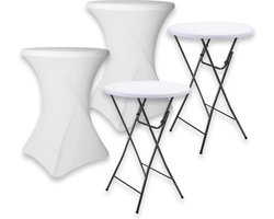 Brixy 2x Stevige Statafel + 2x Witte Statafelrok - Partytafel - Robuust en Weersbestendig - 80cm x 110cm - Inklapbaar - Feest - Wit/Zwart