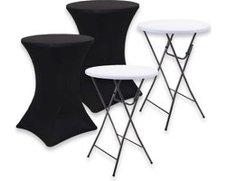 Brixy 2x Stevige Statafel + 2x Zwarte Statafelrok - Partytafel - Robuust en Weersbestendig - Inklapbaar - 80cm x 110cm - Feest - Wit/Zwart
