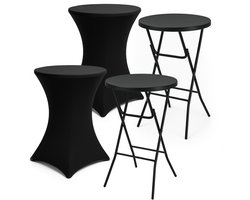 Brixy 2x Stevige Zwarte Statafel + 2x Zwarte Statafelrok - Partytafel - Robuust en Weersbestendig - Inklapbaar - 80cm x 110cm - Feest