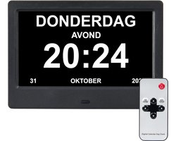 Brixy Dementieklok - 24 Alarmfuncties - Incl. Afstandsbediening - Automatische Dimfunctie - Kalenderklok - Zwart