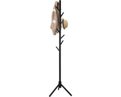 Brixy Kapstok - Staande Kapstok - 8 Haken - 175 cm - Kapstok Hout - Garderoberek - Zwart