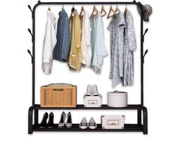 Brixy Kledingrek - Garderoberek - 102x34x152cm - Kledingrek Met Schoenenrek - Industrieel - Metaal - Zwart