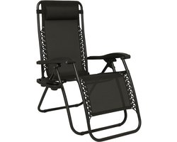 Brixy Opvouwbare Tuinstoel - Ligstoel - Opvouwbaar - Verstelbaar - Ergonomisch Hoofdkussen - Metaal - Textileen - Zwart