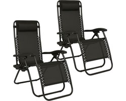 Brixy Opvouwbare Tuinstoelen set van 2 - Ligstoelen - Opvouwbaar - Verstelbaar - Ergonomisch Hoofdkussen - Metaal - Textileen - Zwart