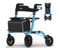 Brixy Rollator - Lichtgewicht & Opvouwbaar - 360° Rubberen Wielen - Zitfunctie - Binnen & Buiten - Rugleuning, Tas & Wandelstokhouder - Blauw