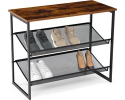 Brixy Schoenenrek - Industrieel - Hout - Metaal - 64x30x52cm - Vintage - Schoenenkast - Bruin/Zwart