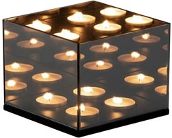 Brixy Waxinelichthouder - Theelichthouder - 4 Waxinelichtjes - Reflecterend Spiegel Glas - Kaarsenhouder - Zwart