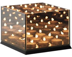 Brixy Waxinelichthouder - Theelichthouder - 9 Waxinelichtjes - Reflecterend Spiegel Glas - Kaarsenhouder - Zwart
