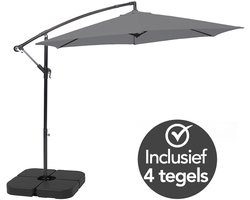 Brixy Zweefparasol - 300CM - Incl. Parasoltegels en Kruisvoet - Waterdicht - Verstelbare Hoogte - Antraciet