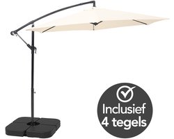 Brixy Zweefparasol - 300CM - Incl. Parasoltegels en Kruisvoet - Waterdicht - Verstelbare Hoogte - Creme