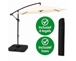 Brixy Zweefparasol Incl. Parasoltegels, Kruisvoet en Beschermhoes - 300CM - Waterdicht - Verstelbare Hoogte - Creme