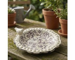 Brocante Vogelbad voor vogels keramiek 20x20x7,3 cm - Keramisch waterbakje voor mussen - Landelijke tuindecoratie