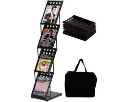 Brochure Rek voor Magazines en Catalogi - Opvouwbare Display voor Kantoor en Winkel - 4 Vakken Zwart
