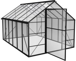 Broeikas Aluminium Broeikas met Transparante PC-Platen, Dakramen, Deuren en Fundering, 380x250x205cm Winterbestendig Tuinbroeikas, Inloopbaar Plantenhuis voor Tuin/Outdoor, NAIZY