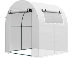 Broeikas - Kweekkas - Plantenkast - Planten Kas - 180 x 180 x 200 x Roldeur met Gaasraam - Wit - Metalen Frame