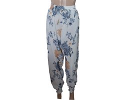 Broek - Zomerbroek - Yoga broek - Strandbroek - Palazzo - Elastische Band - Dames - Comfort - Kleur Wit/Grijs/Oranje - Maat 44-46
