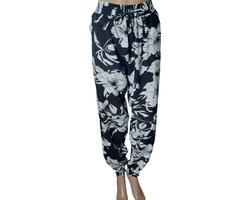Broek - Zomerbroek - Yoga broek - Strandbroek - Palazzo - Elastische Band - Dames - Comfort - Kleur Zwart/Wit - Maat 44-46