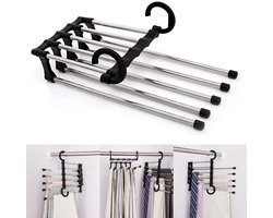 Broekhangers en Kledinghangers 5-in-1 - Opbergers Organizer - Kast Organizer -  Kleding Organizer - Zwart