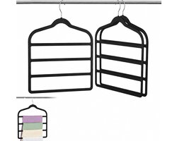 Broekhangers, ruimtebesparend, broekhangers met 4 niveaus, antislip broekhangers van fluweel, meerdere broekophanging voor broeken, stropdassen, handdoeken, sjaals, riemen (zwart)