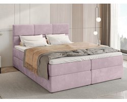 BROMARKT Boxspringbed met Opbergruimte BOSTON - 140 x 200 cm - Roze - Hardheidsgraad H3 - Gestoffeerd Bed met Bonell Matras en Topper - Tweepersoonsbed