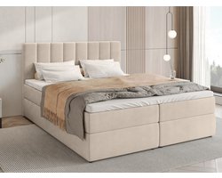 BROMARKT Boxspringbed met Opbergruimte DENVER - 160 x 200 cm - Beige - Hardheidsgraad H3 - Gestoffeerd Bed met Bonell Matras en Topper - Tweepersoonsbed