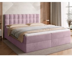 BROMARKT Boxspringbed met Opbergruimte DETROIT - 180 x 200 cm - Roze - Hardheidsgraad H3 - Gestoffeerd Bed met Bonell Matras en Topper - Tweepersoonsbed