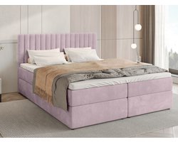 BROMARKT Boxspringbed met Opbergruimte DREAM - 140 x 200 cm - Roze - Hardheidsgraad H3 - Gestoffeerd Bed met Bonell Matras en Topper - Tweepersoonsbed