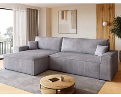 BROMARKT Hoekbank met Slaapfunctie ADI XL – 272x143x85cm – Lichtgrijs Corduroy Ribstof - L-vormige Slaapbank - Bankstel Vrijstaand - Bed met Hoeshouder