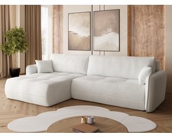 BROMARKT Hoekbank met Slaapfunctie CLAUDIO - 263x150x85cm - Wit Boucle Stof - L-vormige Slaapbank - Bankstel Vrijstaand - Bed met Hoeshouder