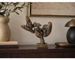 Brons Goud Decoratief Beeld Drie Gezichten – Abstracte Beeldsculptuur 29x32x8 cm – Moderne Kunst Sculptuur met Handen Design – Luxe Woondecoratie / Ornament – Statement Piece voor Woonkamer, Hal, Dressoir, Sidetable, Kantoor & Hotel Chique Interieur