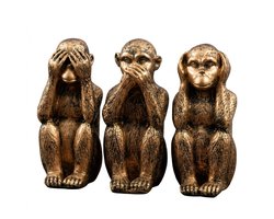 Bronskleurig apen beeld set van 3 decoratief beeldje horen zien zwijgen dieren figuren ornament voor woonkamer bureau en boekenplank