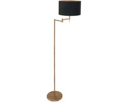 Bronskleurige vloerlamp Bella 3874BR met zwarte lampenkap en goudkleurige binnenkant, 154 cm hoog, uitklapbaar, metaal en textiel, merk Mexlite