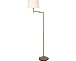 Bronskleurige vloerlamp Bella 5894BR van Mexlite - Metaal en textiel, 154 cm hoog, draaibaar, met crème kleurige linnen kap, ideaal voor binnengebruik.