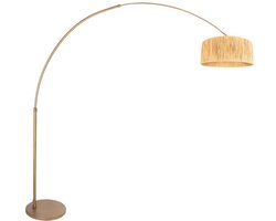 Bronskleurige Vloerlamp met Draaikantelenuitschuifbaar ontwerp - Steinhauer Sparkled Light 4303BR - Metaal en Seagrass, Hoogte verstelbaar van 210 tot 240 cm, Ø50 cm Kap