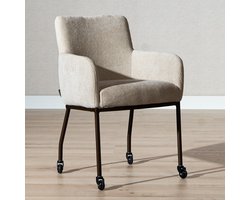 Bronx71® Eetkamerstoel met wieltjes Finn chenille beige - stoel