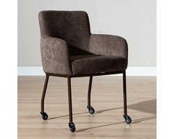 Bronx71® Eetkamerstoel met wieltjes Finn chenille bruin - stoel