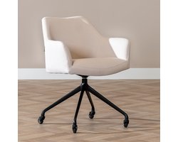 Bronx71® Eetkamerstoel met wieltjes Isak off white gerecyclede stof - stoel