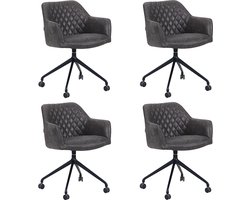 Bronx71® Eetkamerstoel met wieltjes Levi antraciet eco-leer - Eetkamerstoelen set van 4 - stoel