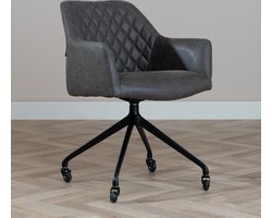 Bronx71® Eetkamerstoel met wieltjes Levi antraciet eco-leer - stoel