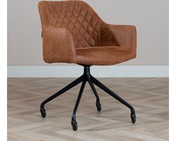 Bronx71® Eetkamerstoel met wieltjes Levi cognac eco-leer - stoel