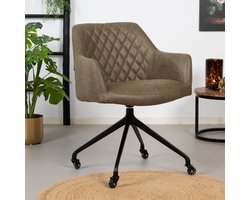 Bronx71® Eetkamerstoel met wieltjes Levi olijfgroen eco-leer - Eetkamerstoelen set van 6 - stoel