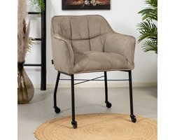 Bronx71® Eetkamerstoel met wieltjes Mace ribstof taupe - stoel