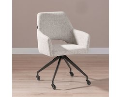 Bronx71® Eetkamerstoel met wieltjes Mexx gemêleerde stof off white/bruin - stoel